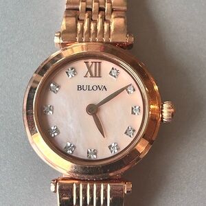 Bulova Rose Gold Tone Womens Dress Watch 97P116 11 diamonds